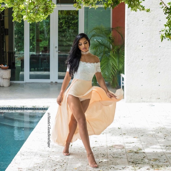 White Lace Top Slit Maxi Dress - Picture 5 of 5